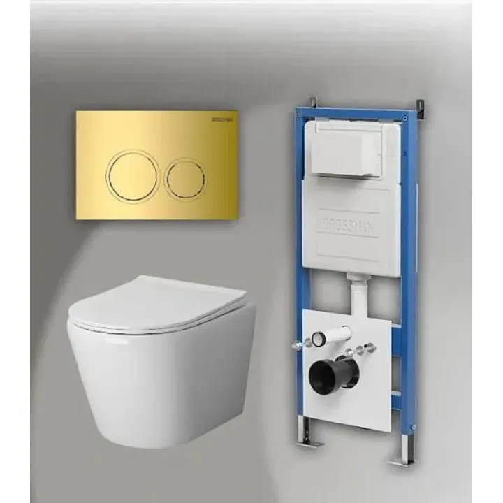 Комплект GROSSMAN инсталляция 900.K31.01.000 + клавиша смыва 700.K31.01.300.300 золото глянцевый + унитаз GR-4478S