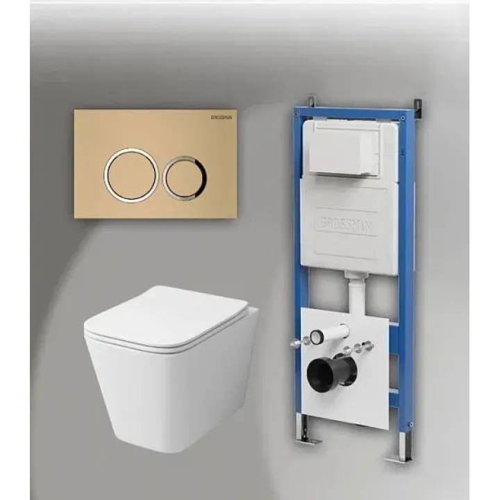 Комплект GROSSMAN инсталляция 900.K31.01.000 + клавиша смыва 700.K31.01.310.310 золото матовый + унитаз GR-4441S