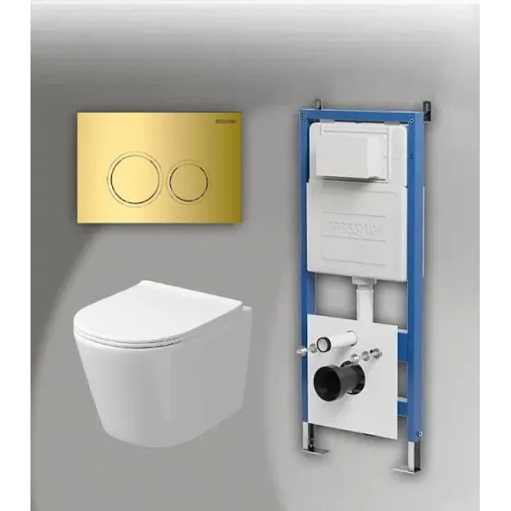 Комплект GROSSMAN инсталляция 900.K31.01.000 + клавиша смыва 700.K31.01.300.300 золото глянцевый + унитаз GR-4477SQ