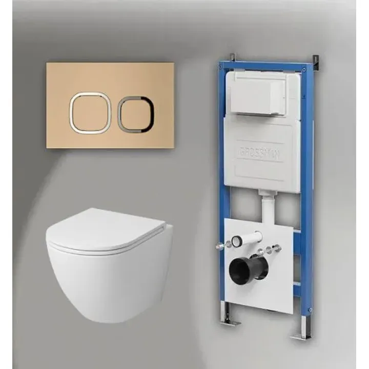 Комплект GROSSMAN инсталляция 900.K31.01.000 + клавиша смыва 700.K31.02.310.310 золото матовый + унитаз GR-4455MS